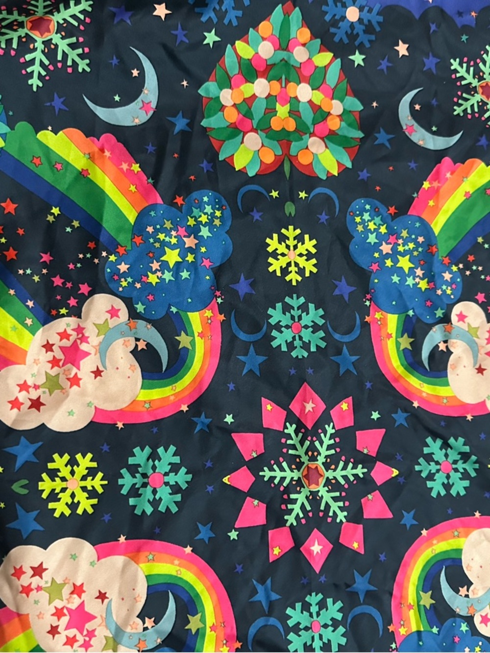 Lush Navy Moon Stars and Rainbows Print Knot Wrap Scarf and for Gifts Square - Picture 4 of 7